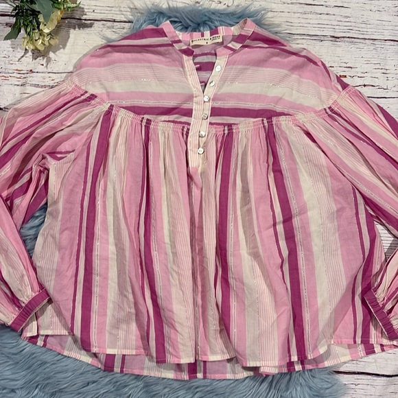 Electric & Rose Pink Striped Peasant Oversized Top - Picture 6 of 8